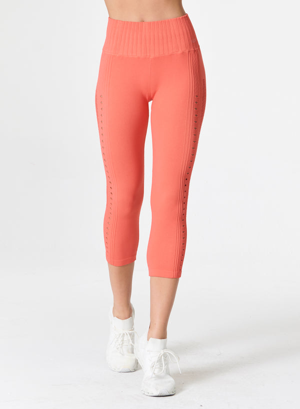 MESH UP CROP LEGGING - CORAL